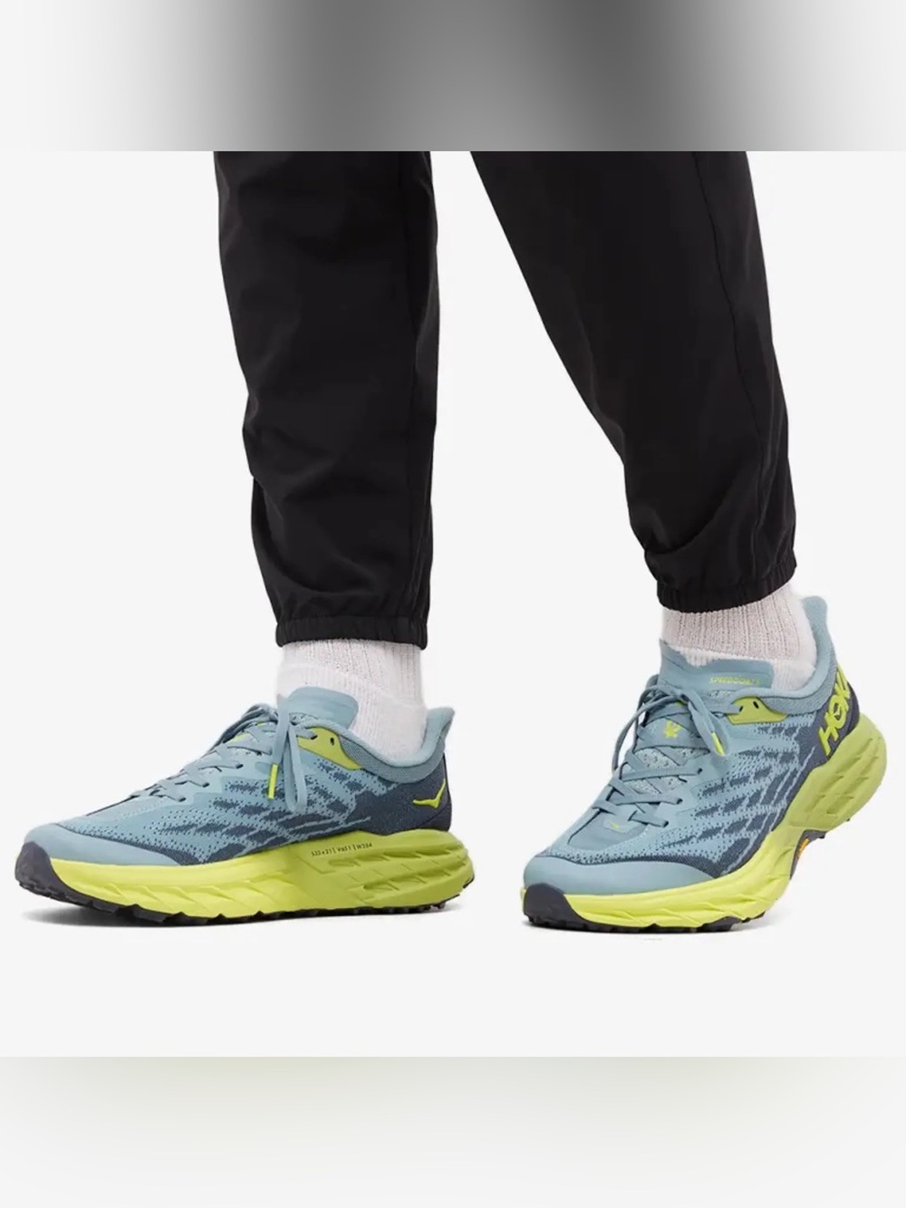 Hoka Light Blue and Lime Green Athletic Running Shoes